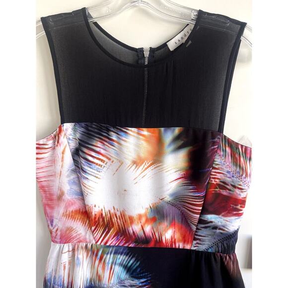 Sandro Sz 3/US 8 Bold Feather Print Dress Black Mini Sheer Cocktail Artsy French - Picture 3 of 13